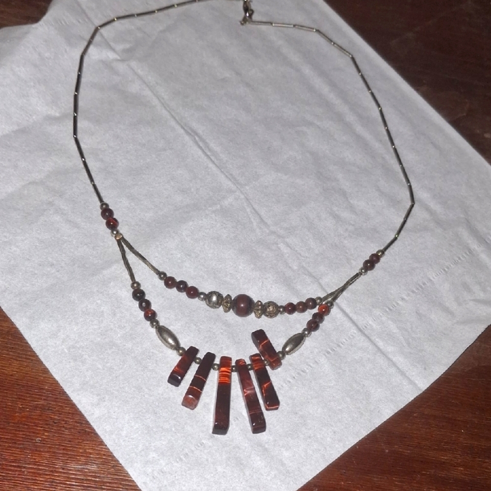 Sterling Silver Red Tiger Eye Hand Crafted Necklace